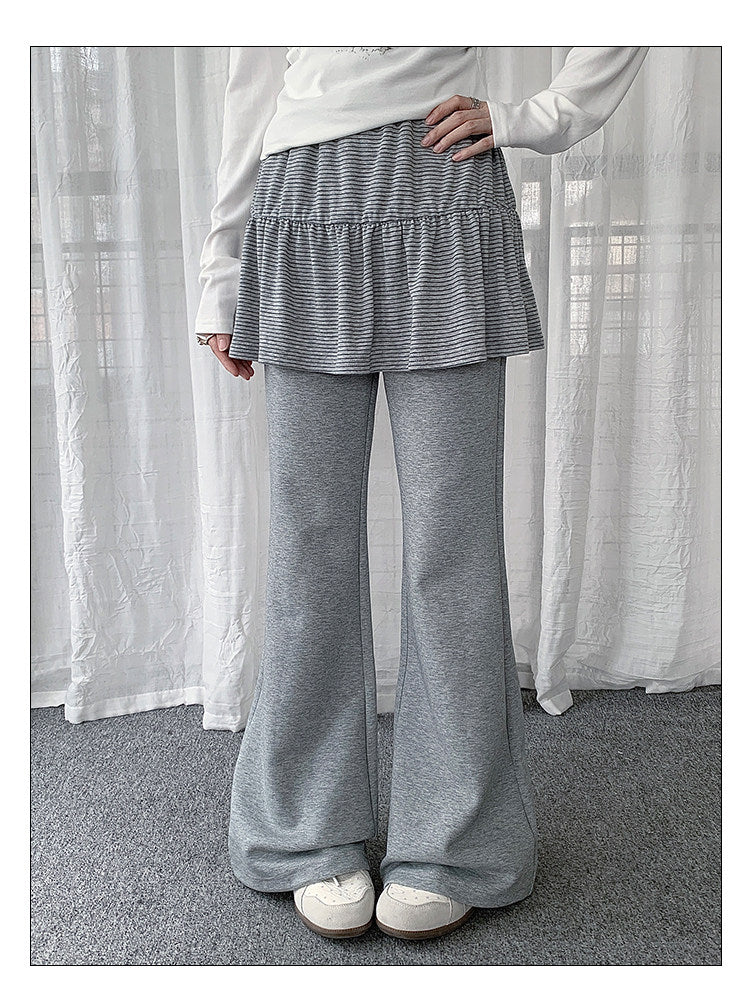 Striped Ruffle Layered Flare Pants