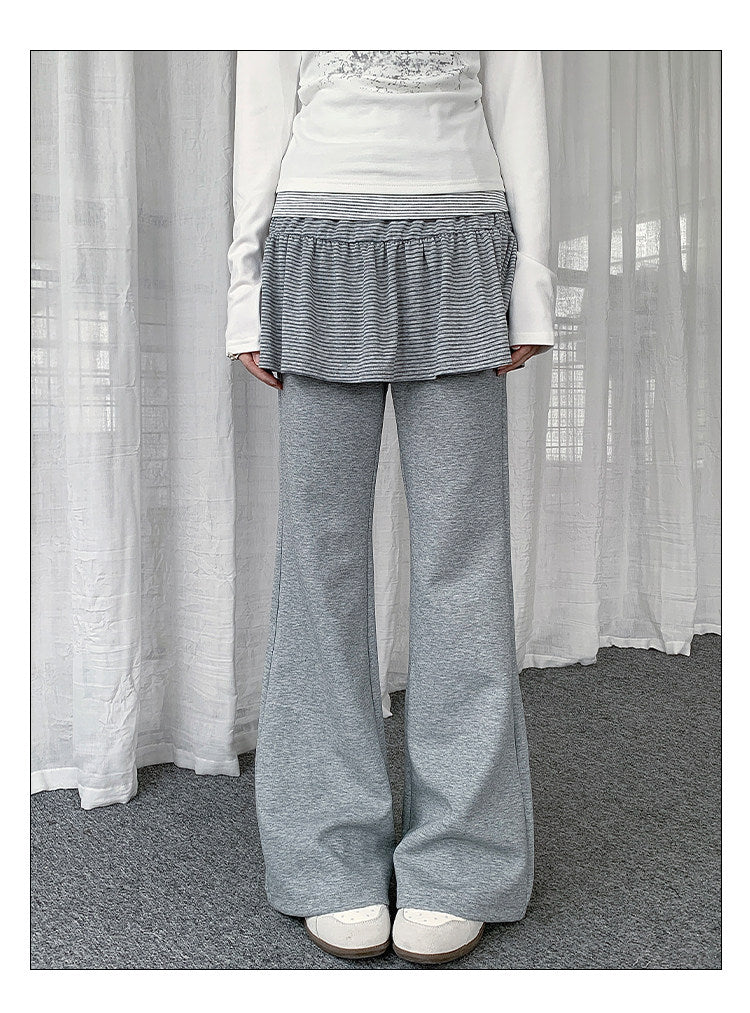 Striped Ruffle Layered Flare Pants