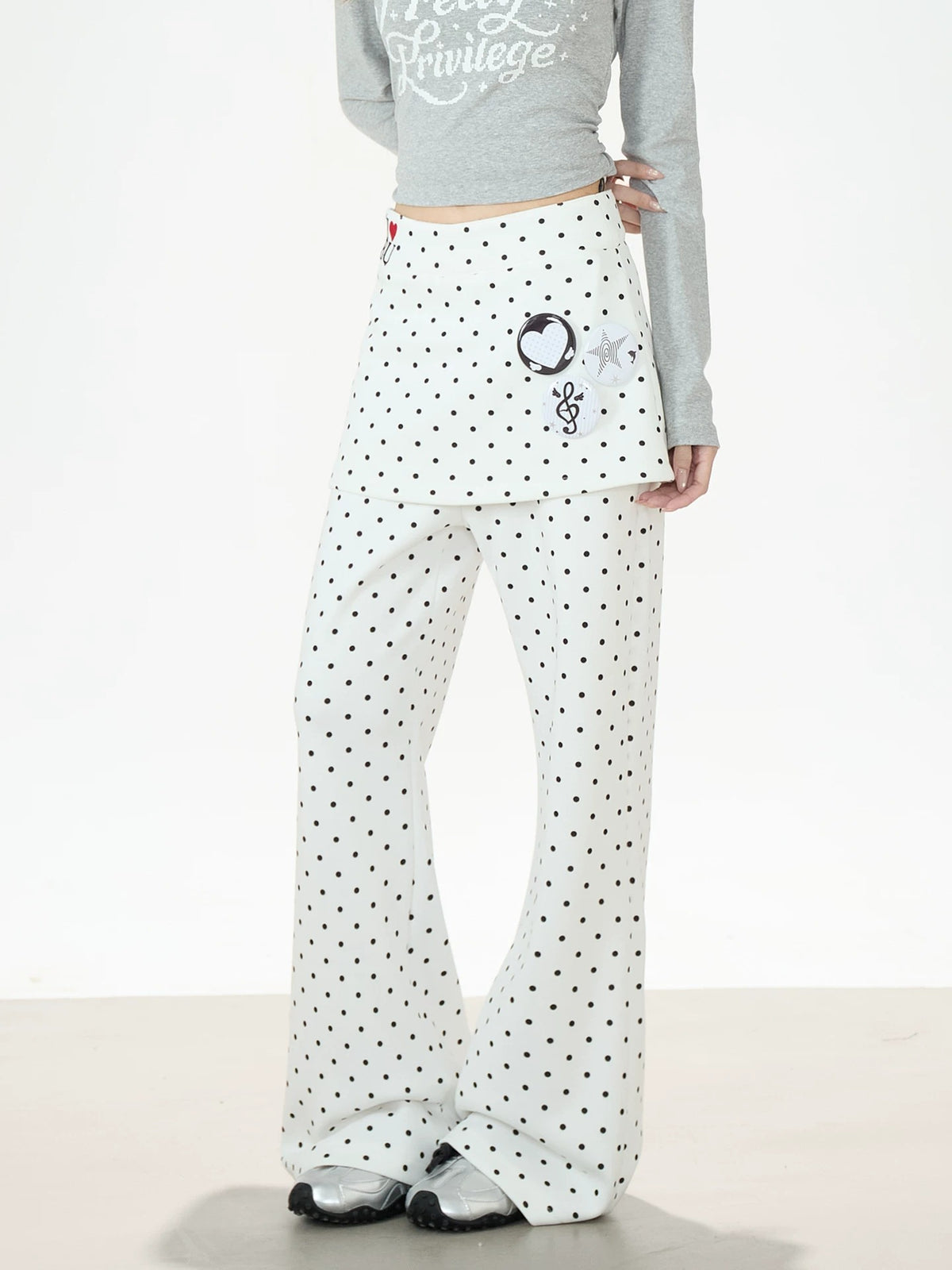 Polka-Dot Skirt-Layer Flared Sweatpants