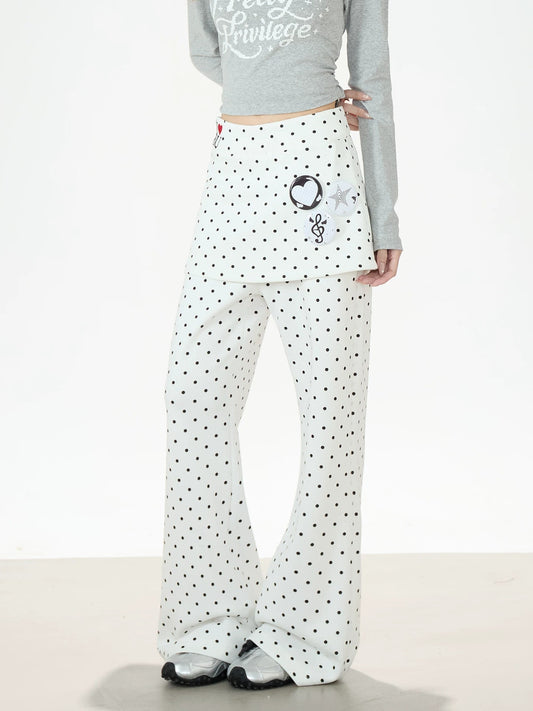 Polka-Dot Skirt-Layer Flared Sweatpants