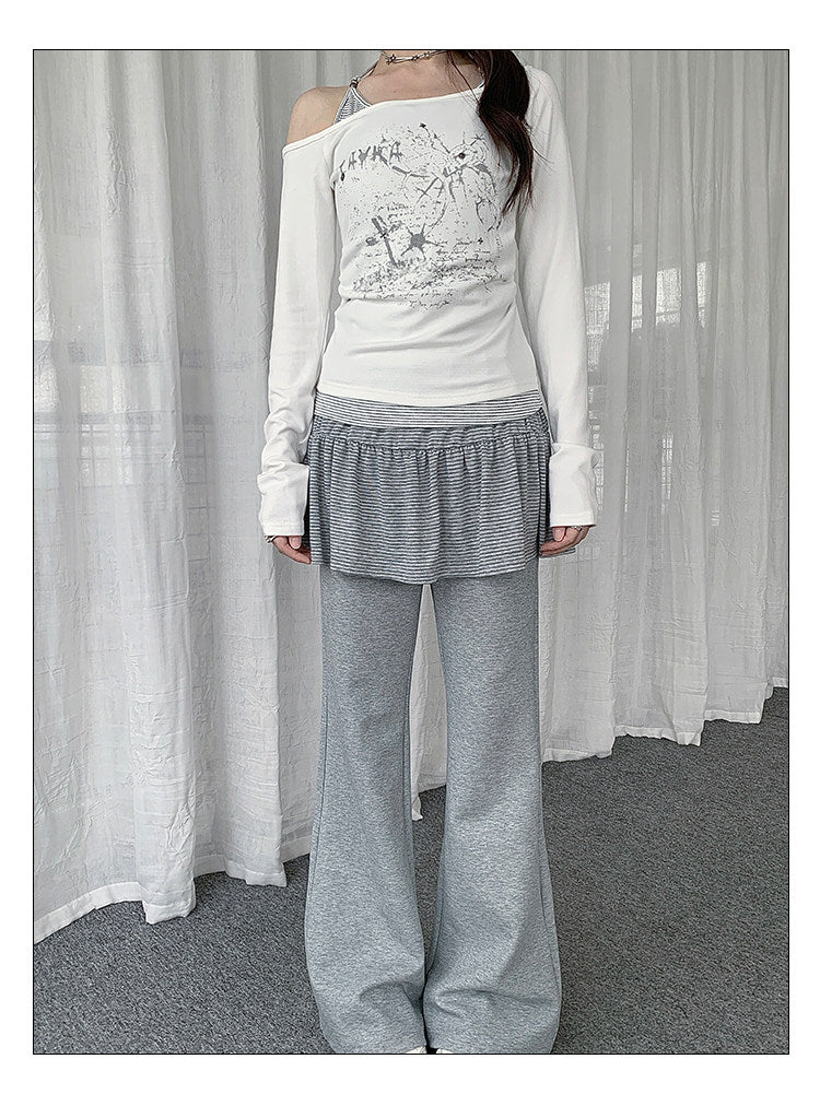 Striped Ruffle Layered Flare Pants
