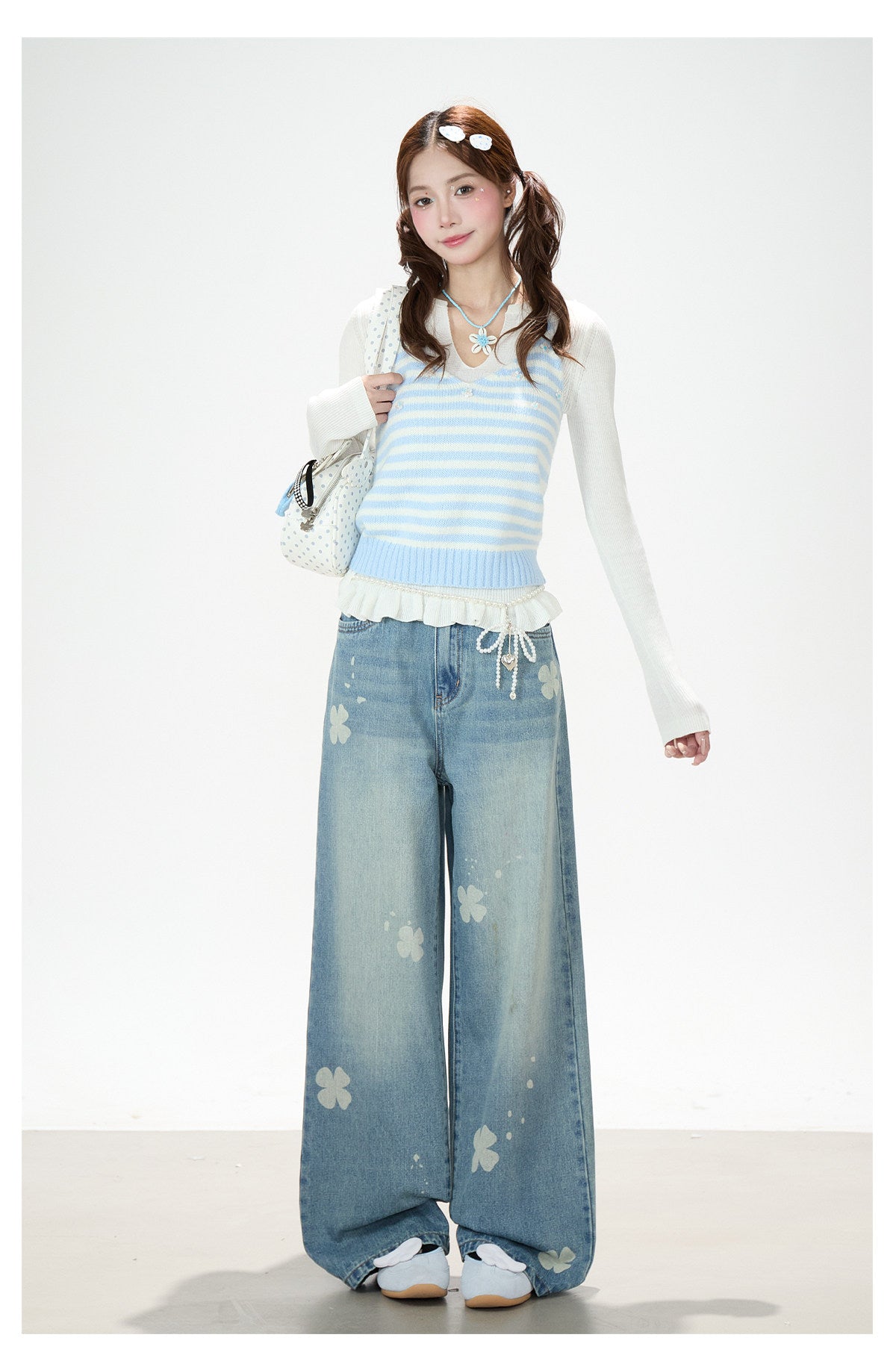 Soft Stripe Knit Vest & Long Sleeve Layered Two-Piece Set