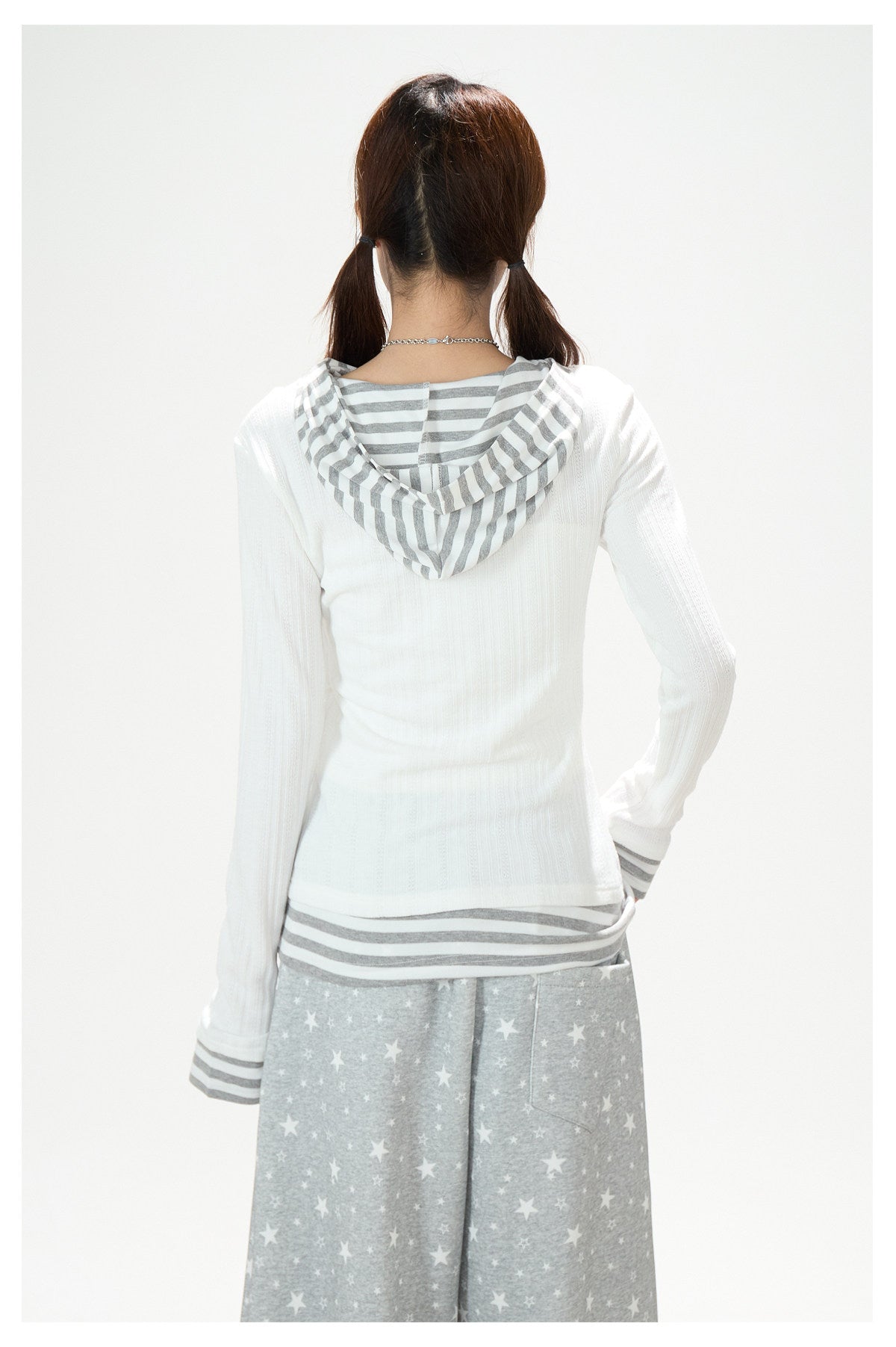 Angel Wing Graphic Hooded Stripe Layered Long Sleeve Top