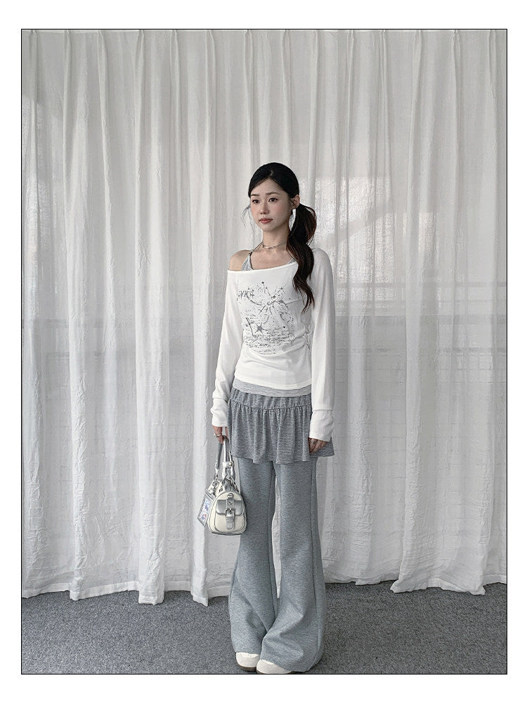 Striped Ruffle Layered Flare Pants