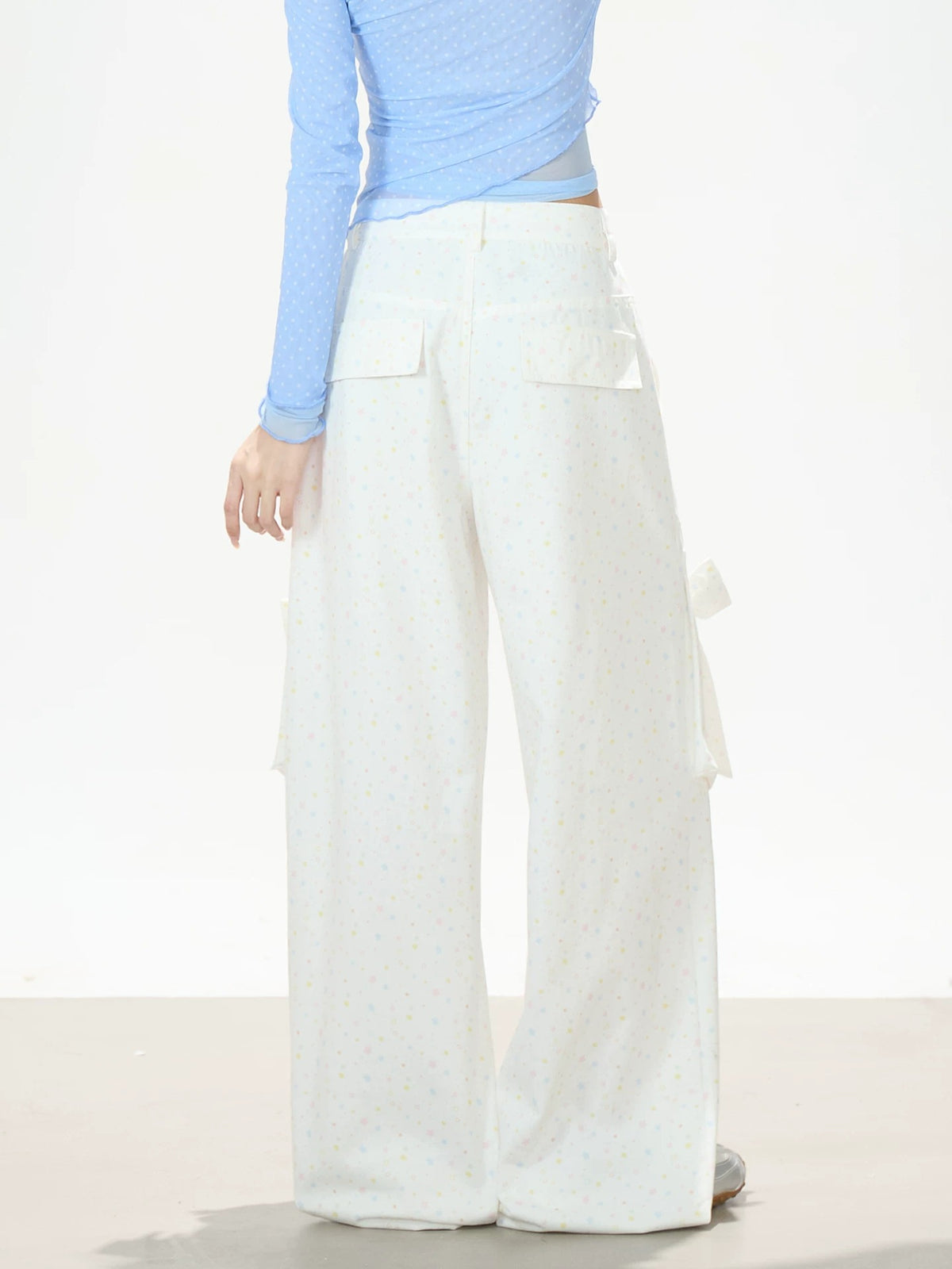 Pastel Star Bow Wide-Leg Cargo Pants