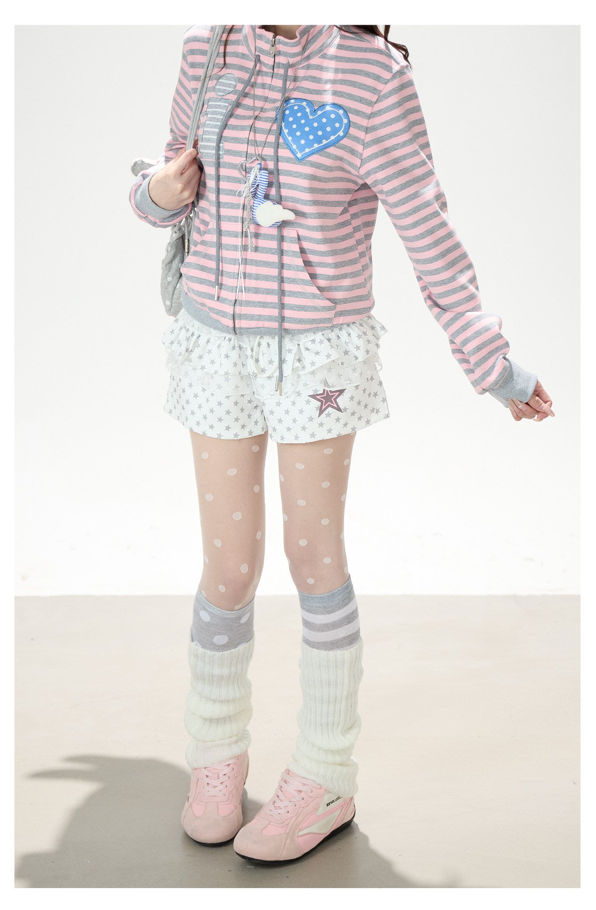 Heart Stripe Zip-Up Sweatshirt Jacket & White Star Shorts