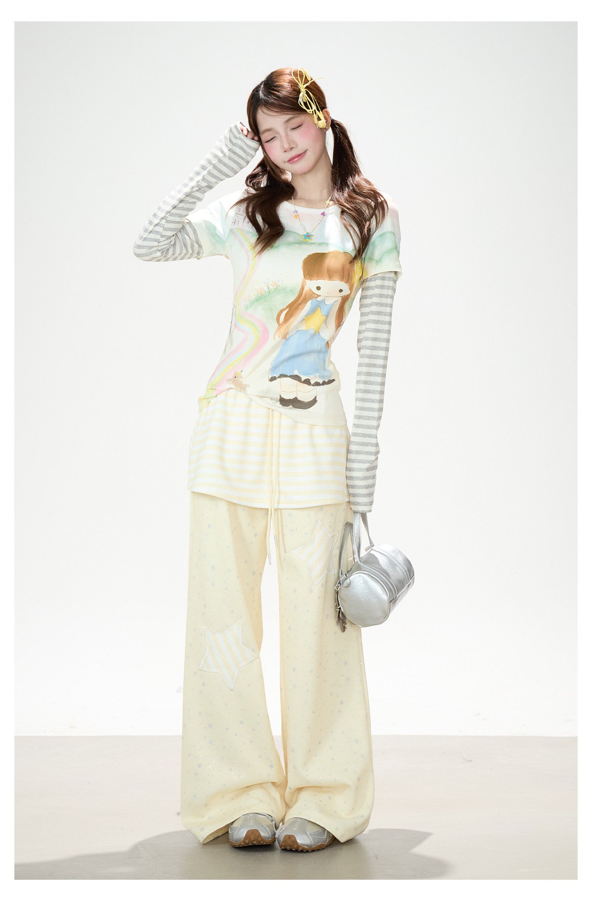 Star Patch Layered Wide-Leg Sweatpants