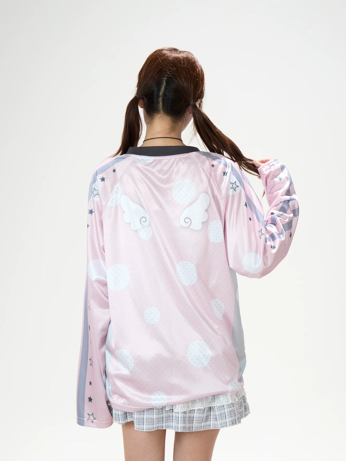 Strawberry Star Mesh V-Neck Long Sleeve Jersey Top