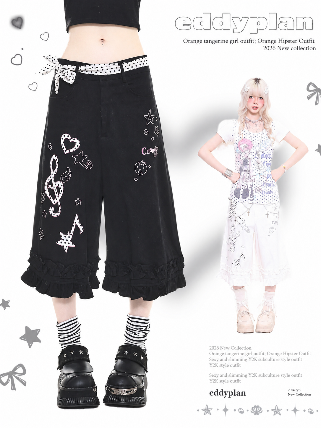 Polka Dot Music Note Ruffle Capri Pants