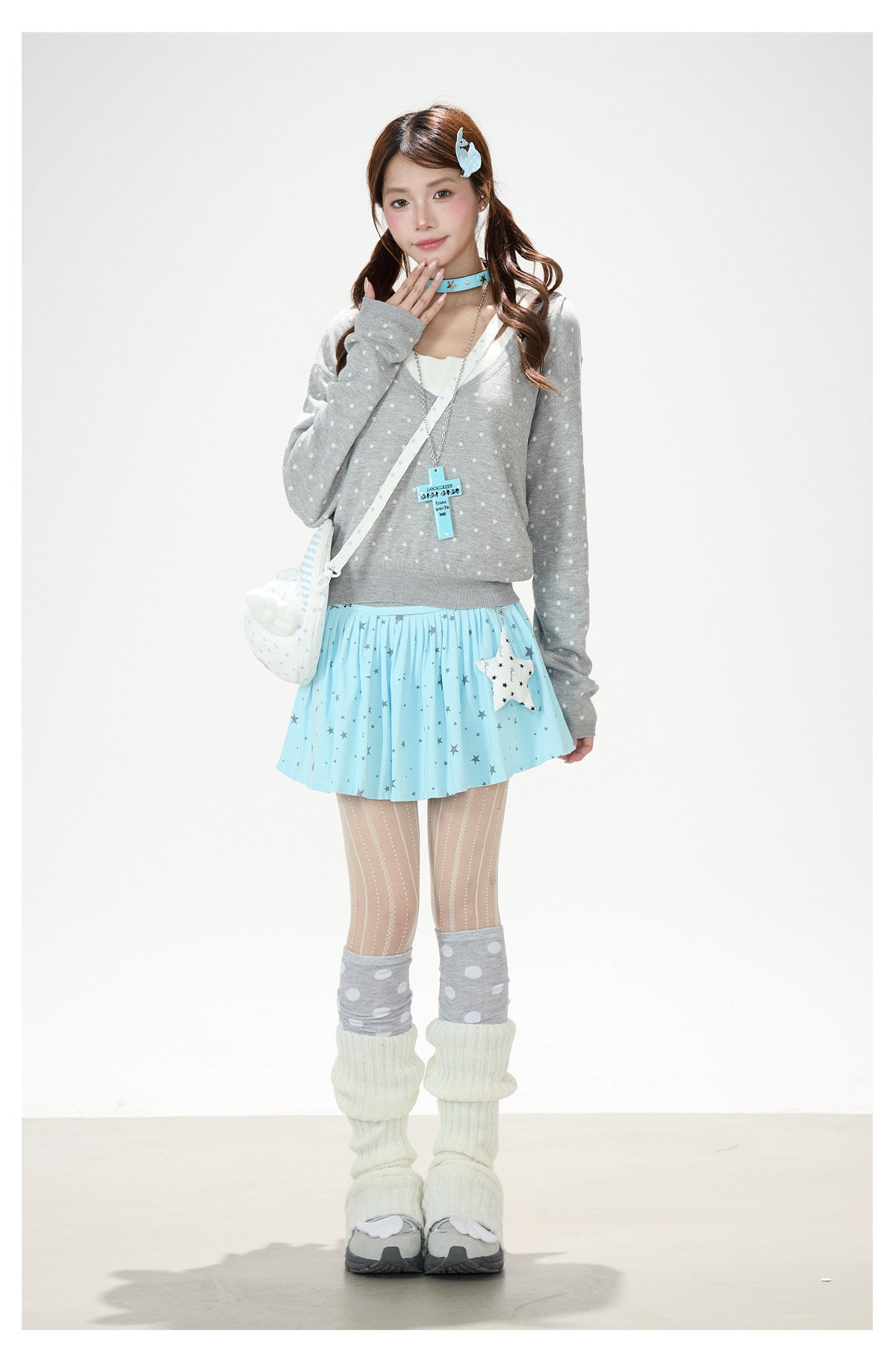 Polka-Dot Hooded Knit Sweater