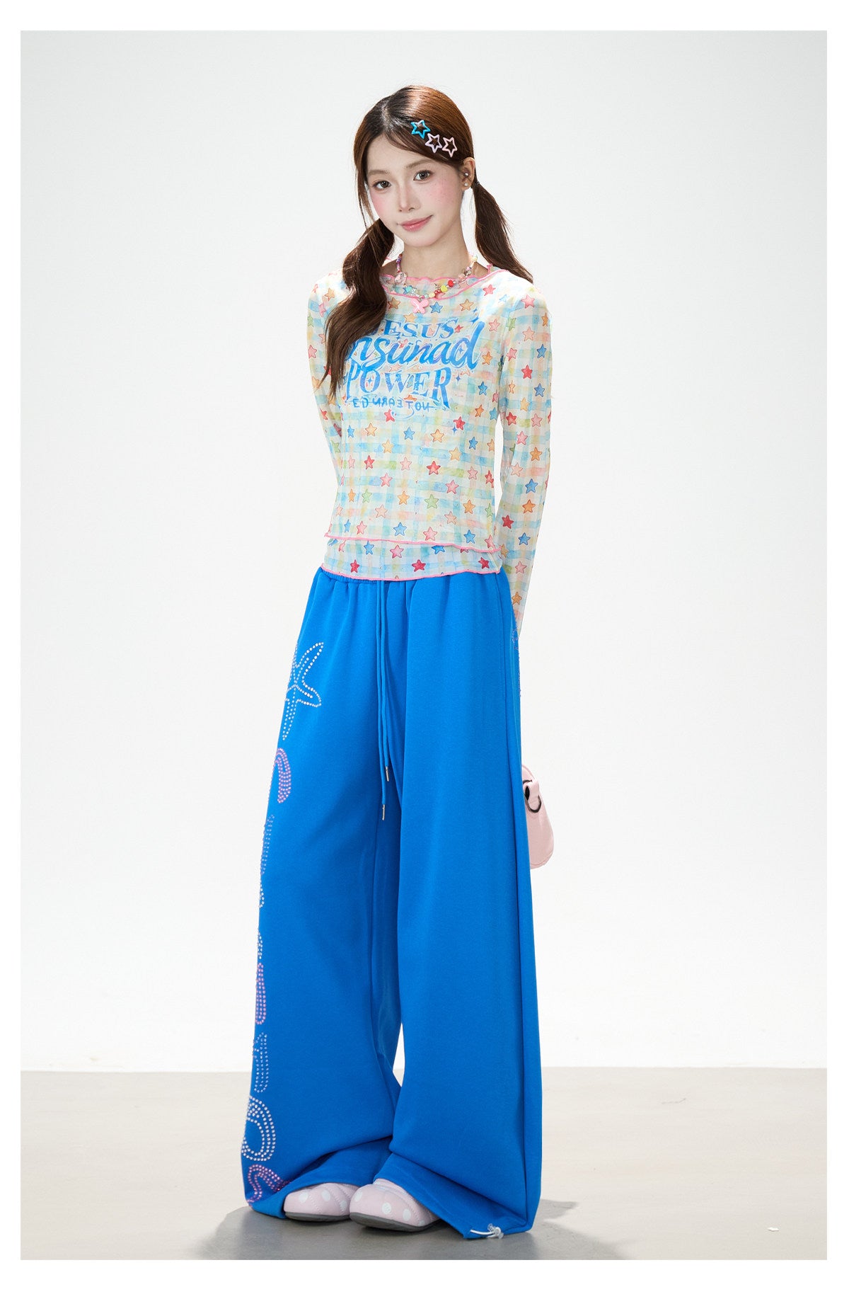 Pantalon de survêtement à jambes larges avec strass motif étoile de mer