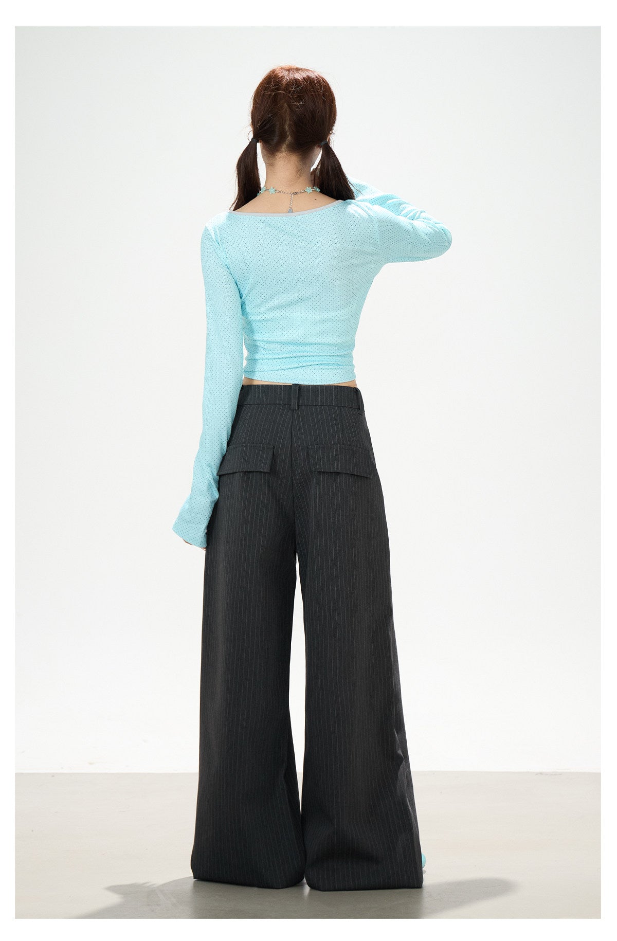 Pinstripe Button Wide-Leg Pants