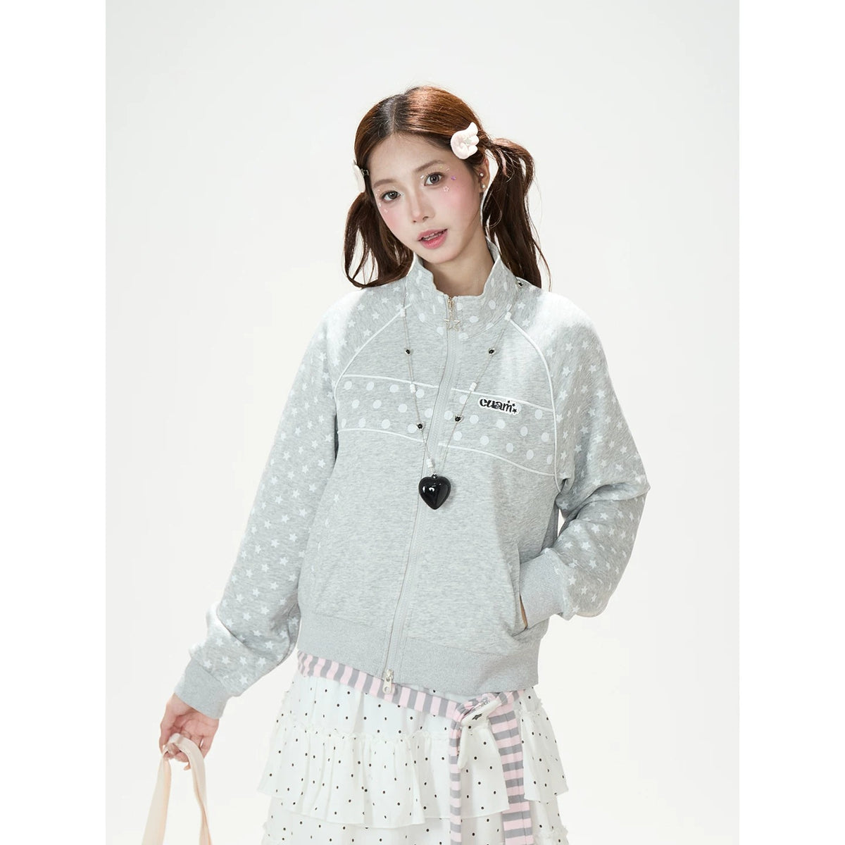 Polka-Dot Star Zip-Up Sweatshirt Jacket