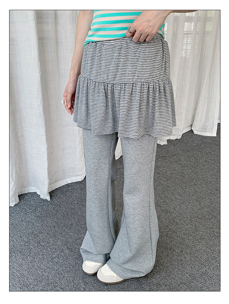 Striped Ruffle Layered Flare Pants