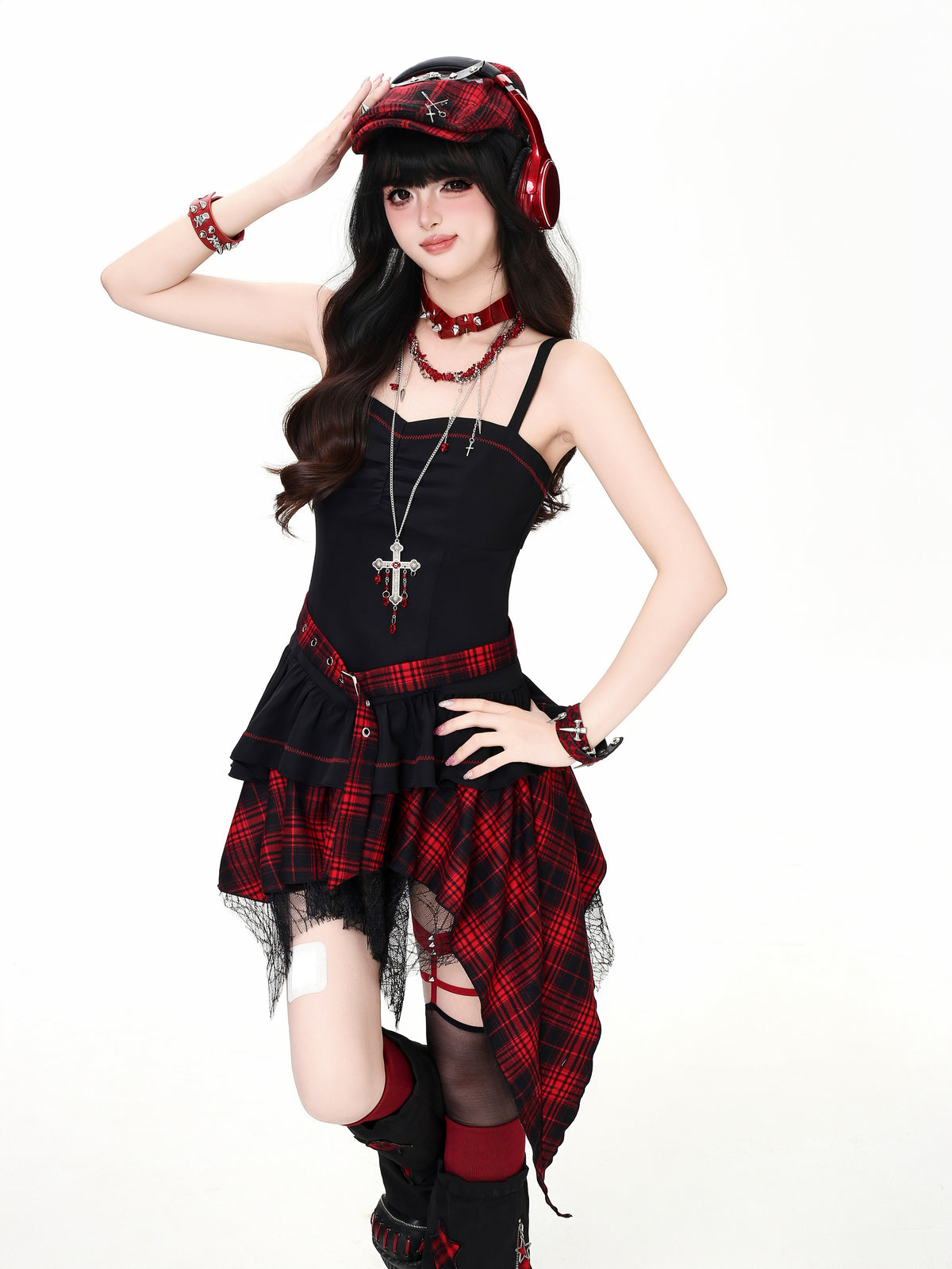 Lost Island Plaid Layered Dress, Sheer Shrug & Star Leg Warmers