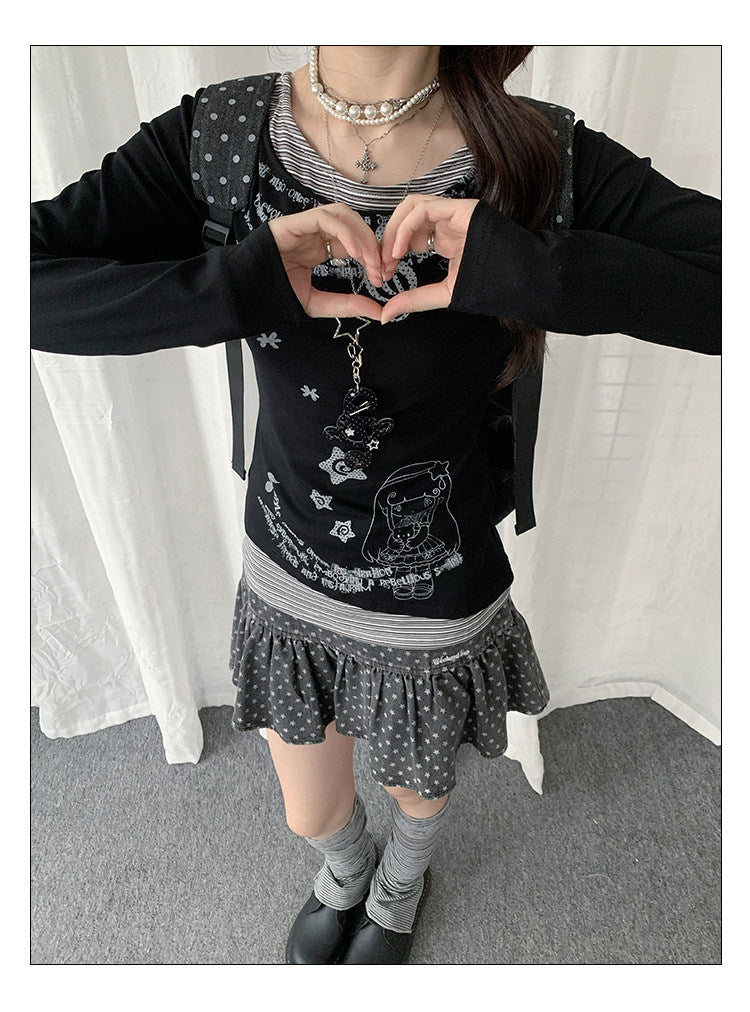 Vintage Graphic Layered Long Sleeve Top