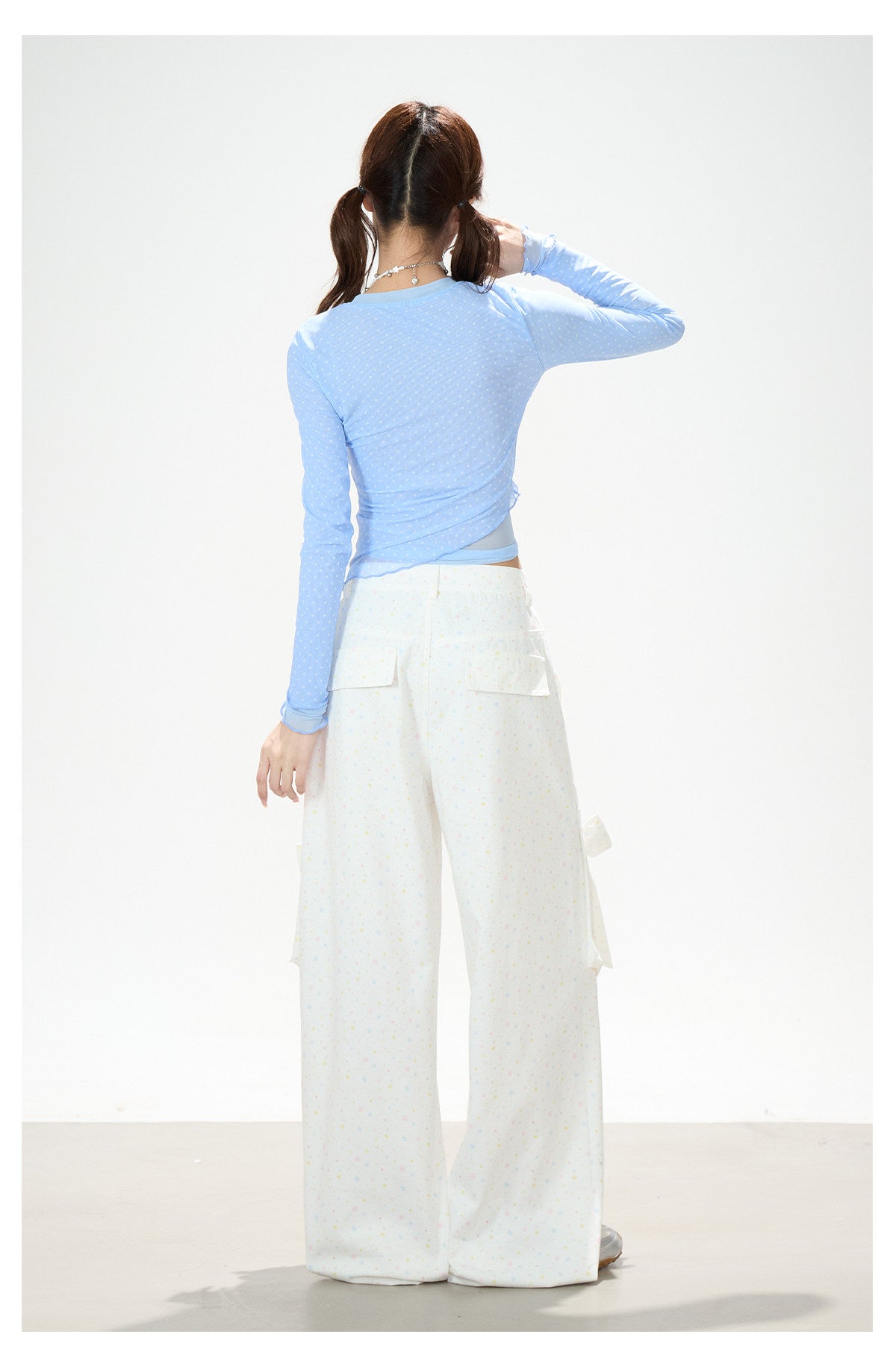 Pastel Star Bow Wide-Leg Cargo Pants