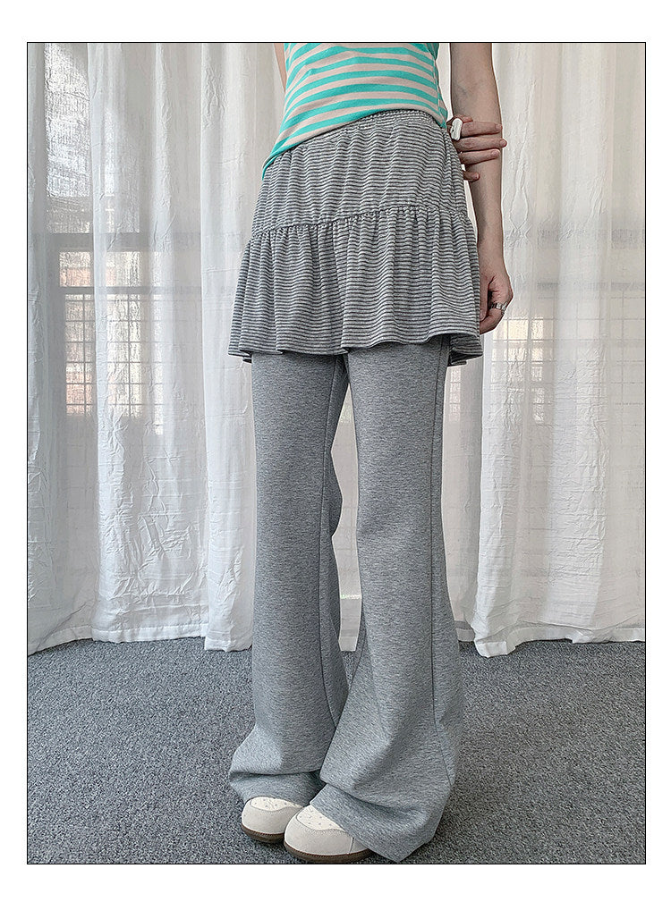 Striped Ruffle Layered Flare Pants