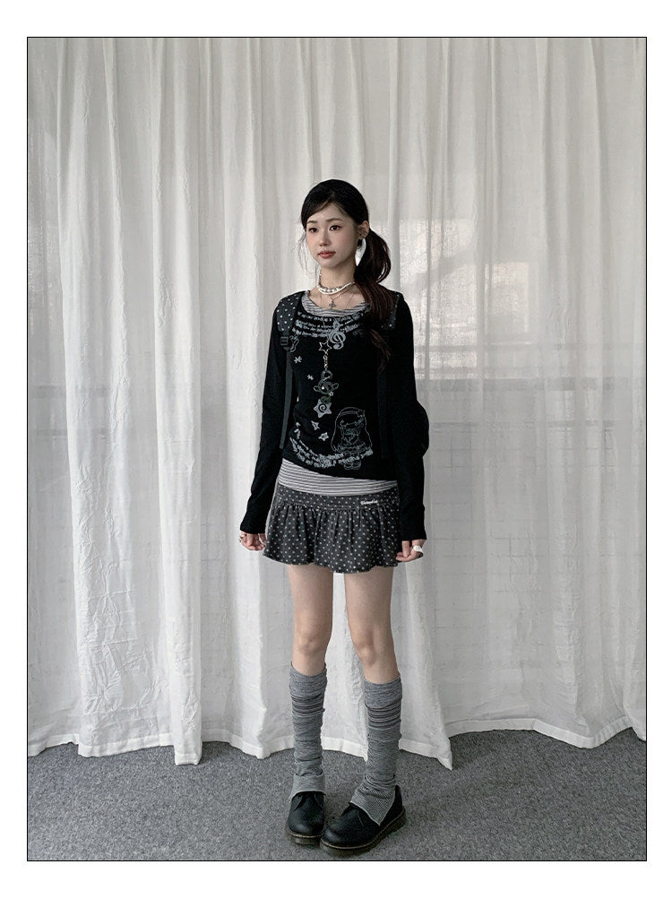 Vintage Graphic Layered Long Sleeve Top