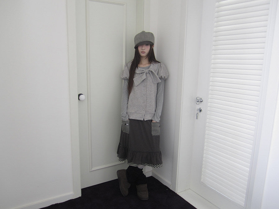 Polka Dot Bow Knit Top & Long Sleeve Two-Piece Set