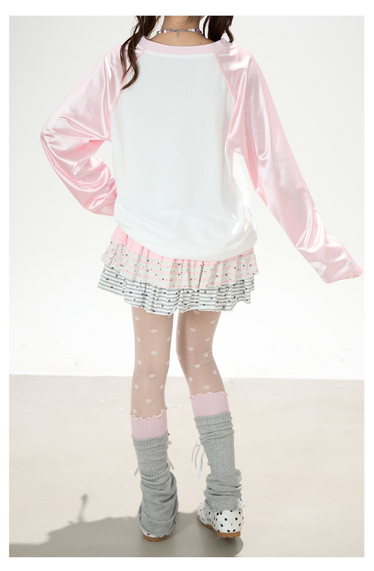 Cartoon Angel Raglan Long Sleeve Top & Black Star Drawstring Shorts