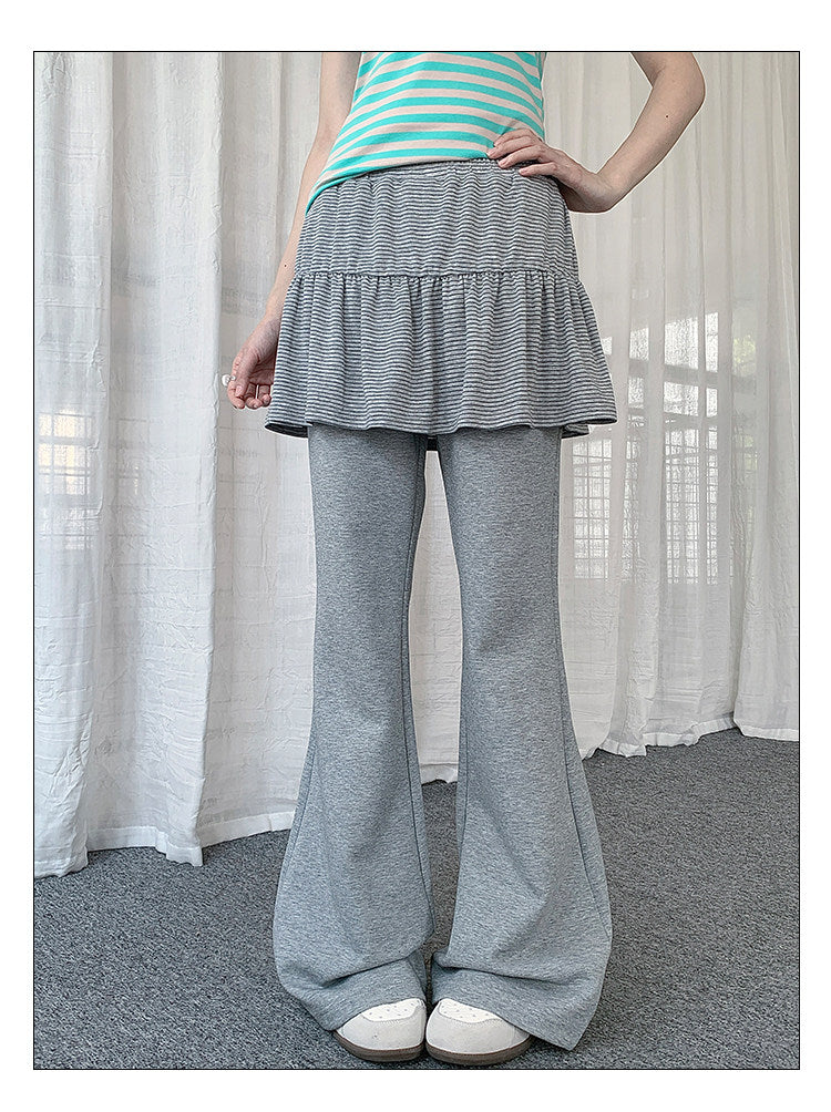 Striped Ruffle Layered Flare Pants