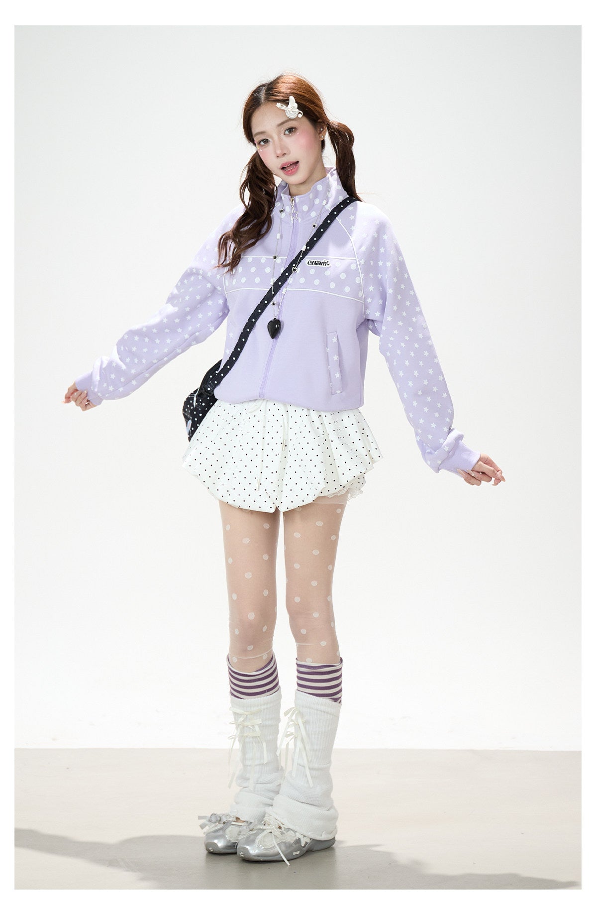 Polka-Dot Star Zip-Up Sweatshirt Jacket