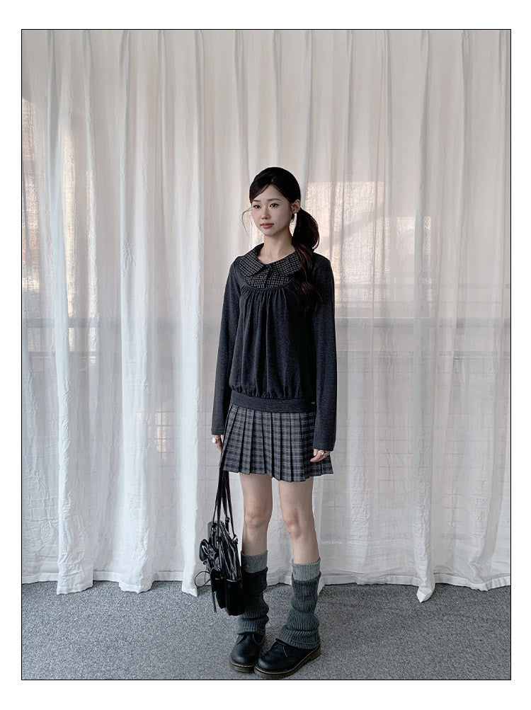Plaid Collar Layered Long Sleeve Top