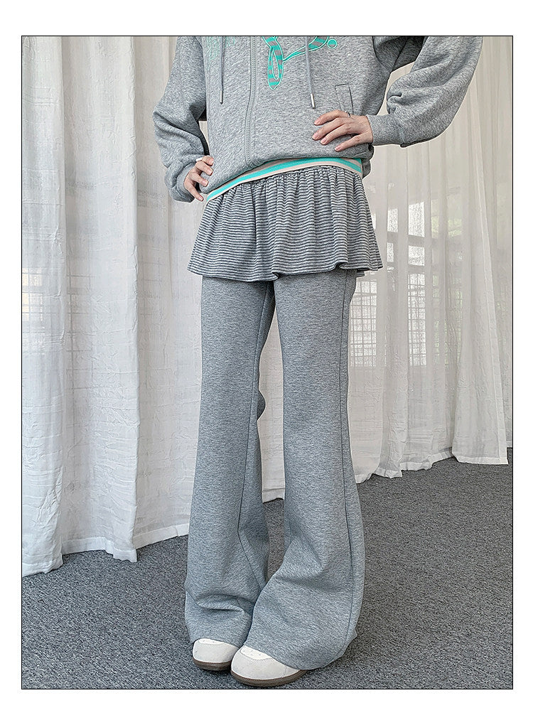 Striped Ruffle Layered Flare Pants