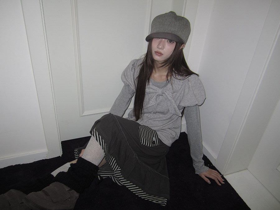 Polka Dot Bow Knit Top & Long Sleeve Two-Piece Set