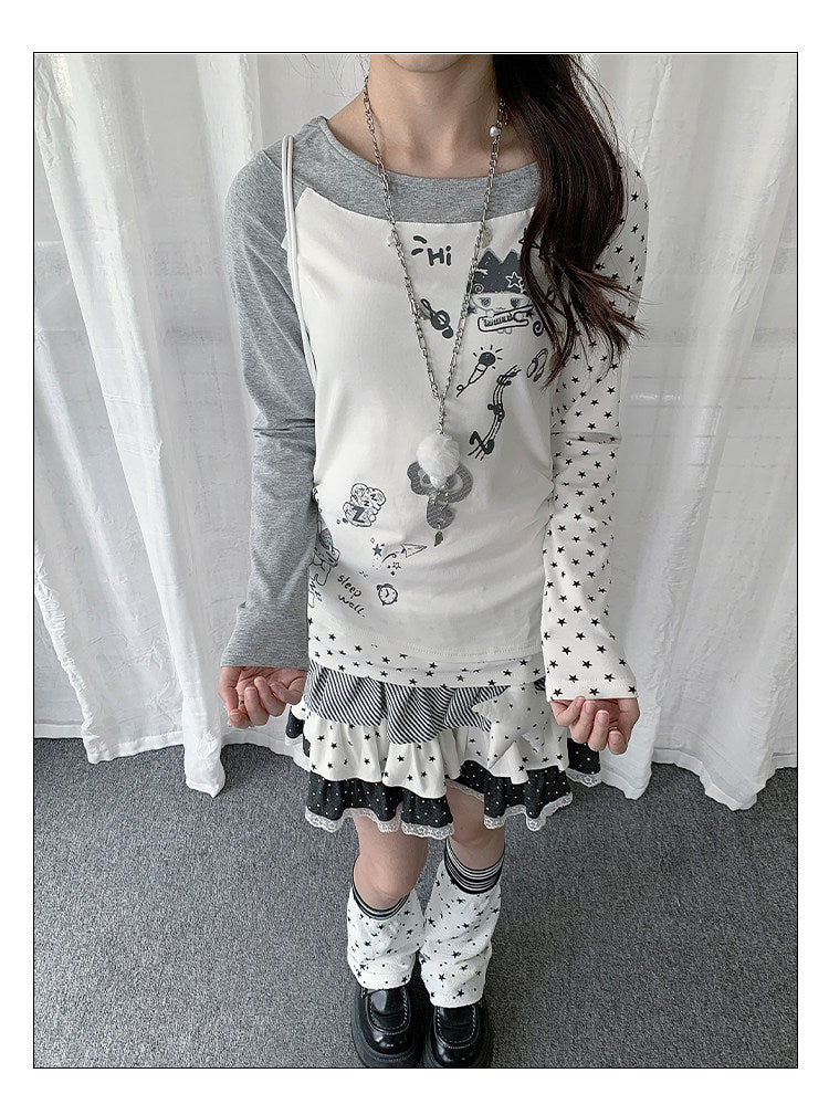 Star Graphic Asymmetric Layered Long Sleeve Top