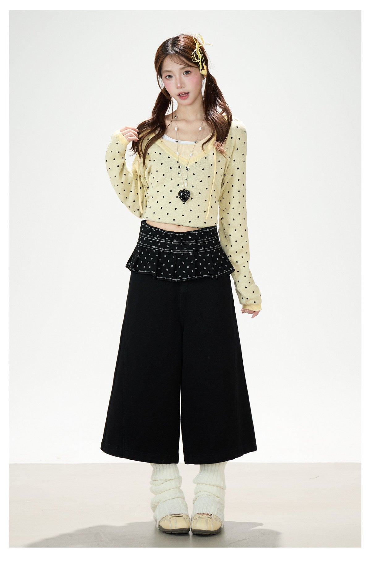 Polka-Dot Hooded Knit Sweater