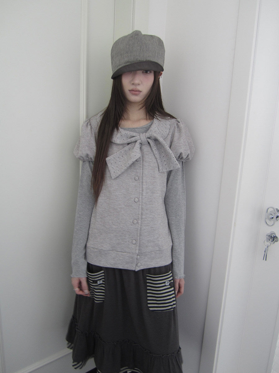 Polka Dot Bow Knit Top & Long Sleeve Two-Piece Set