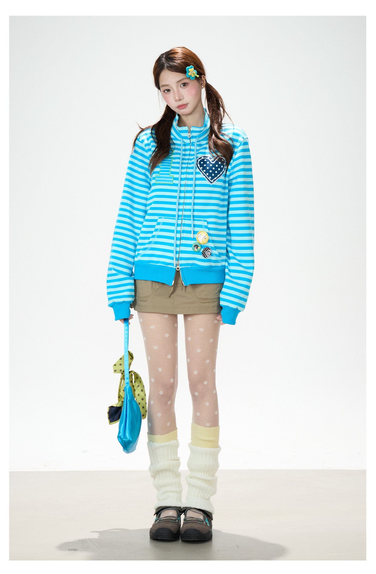 Heart Stripe Zip-Up Sweatshirt Jacket & White Star Shorts
