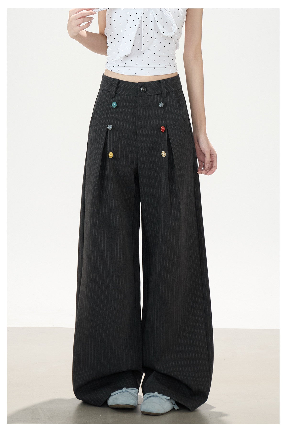 Pinstripe Charm Wide-Leg Trousers