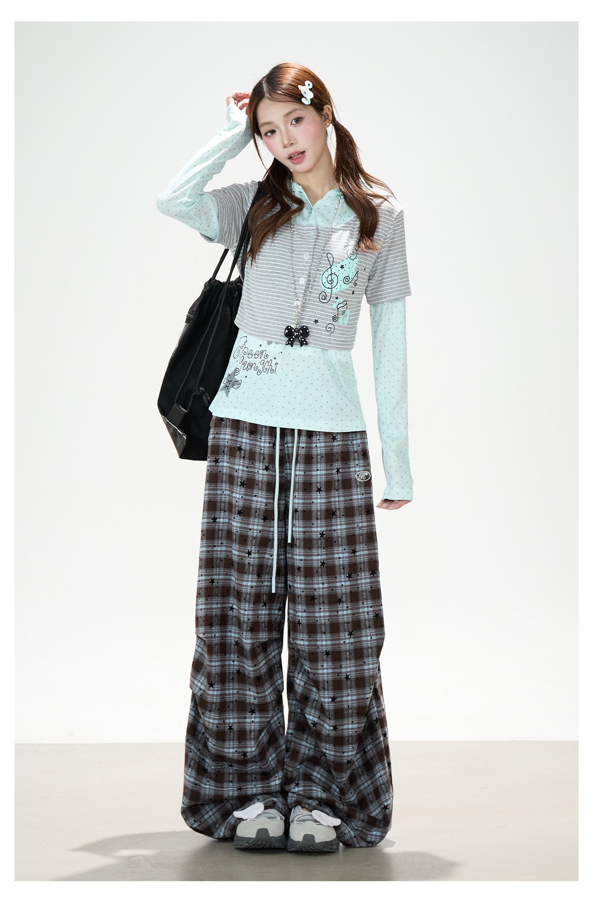 Star Plaid Wide-Leg Pants