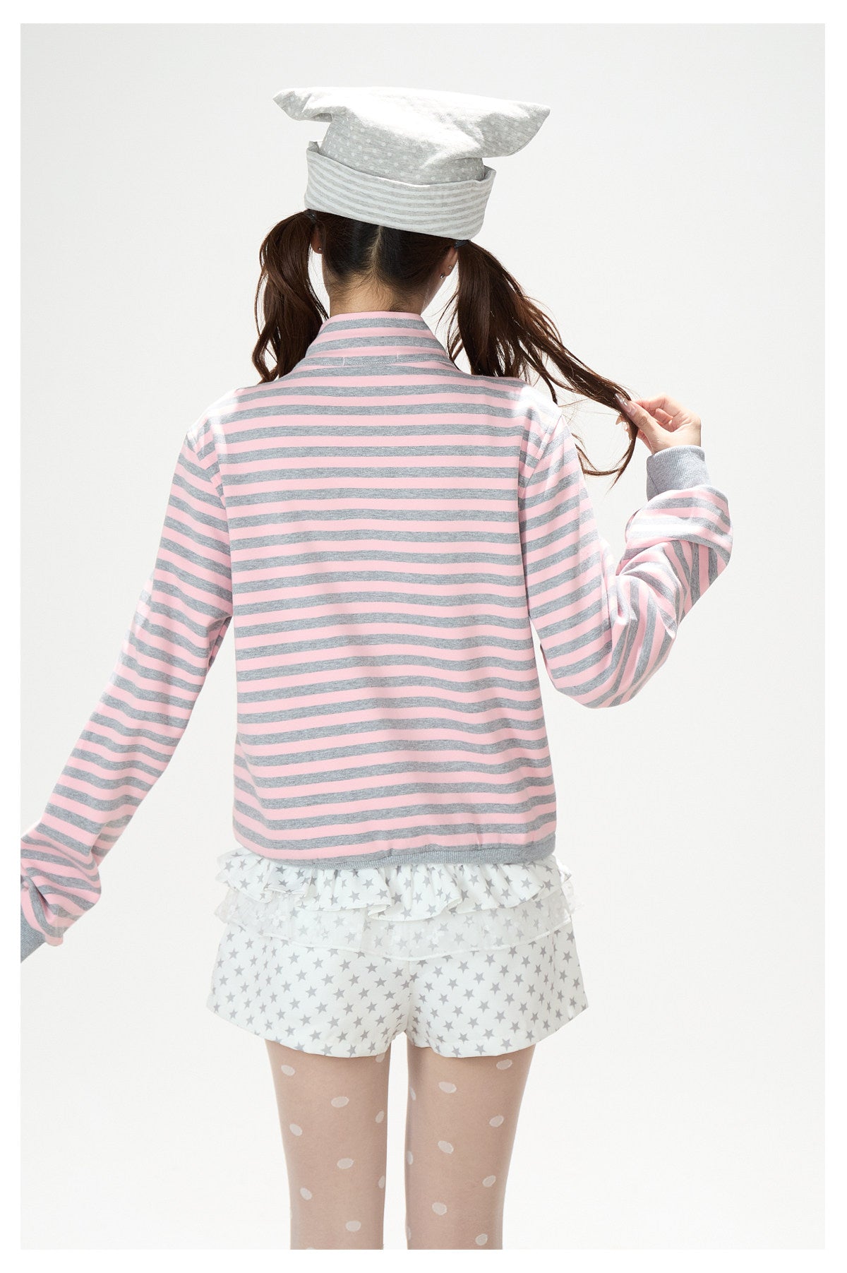 Heart Stripe Zip-Up Sweatshirt Jacket & White Star Shorts