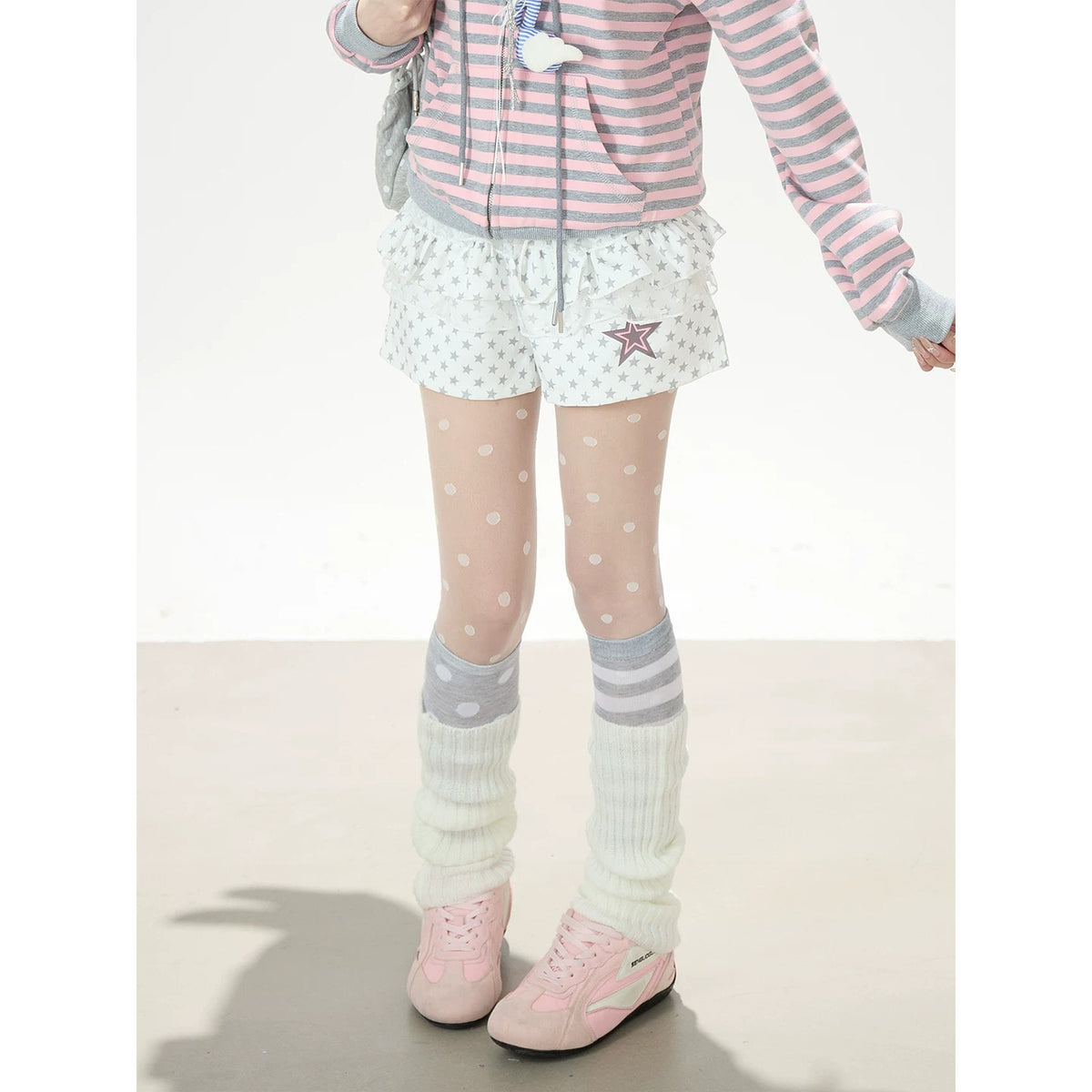 Heart Stripe Zip-Up Sweatshirt Jacket & White Star Shorts