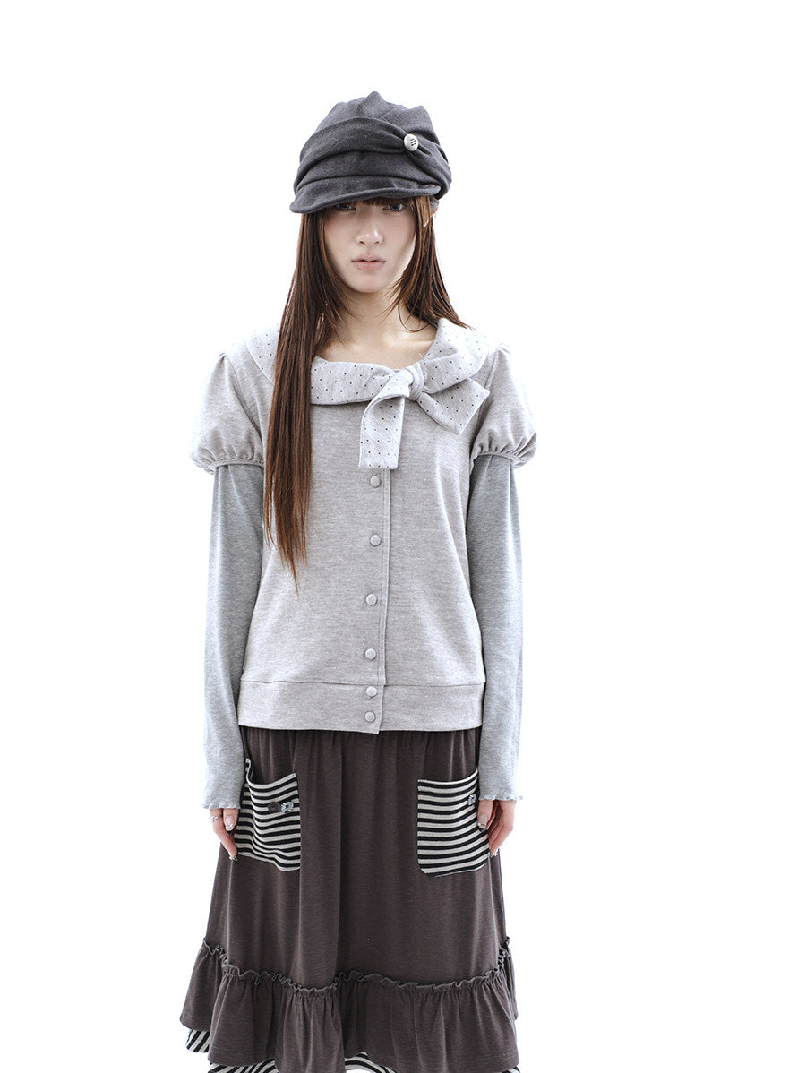Polka Dot Bow Knit Top & Long Sleeve Two-Piece Set
