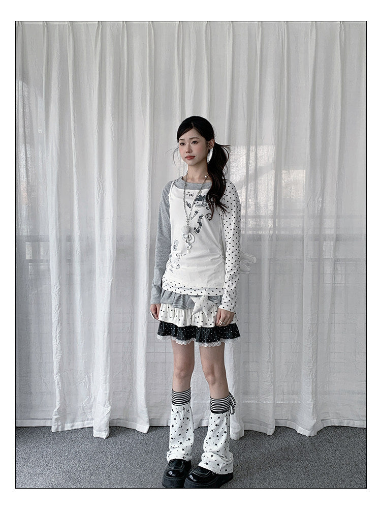 Star Graphic Asymmetric Layered Long Sleeve Top