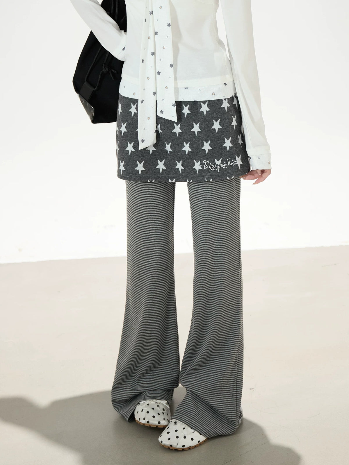 Star Skirt-Layer Stripe Flared Pants