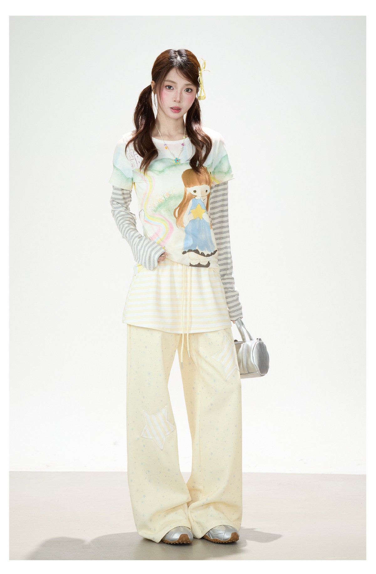 Star Patch Layered Wide-Leg Sweatpants