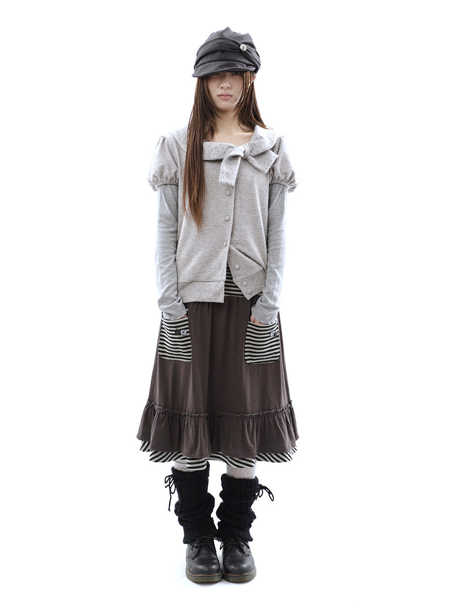 Polka Dot Bow Knit Top & Long Sleeve Two-Piece Set