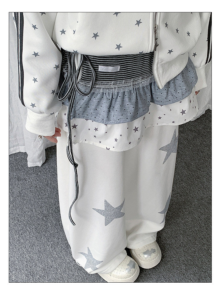 Star Polka Dot Patchwork Wrap Layering Skirt