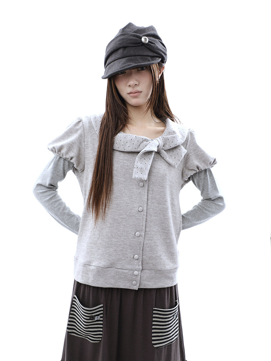 Polka Dot Bow Knit Top & Long Sleeve Two-Piece Set