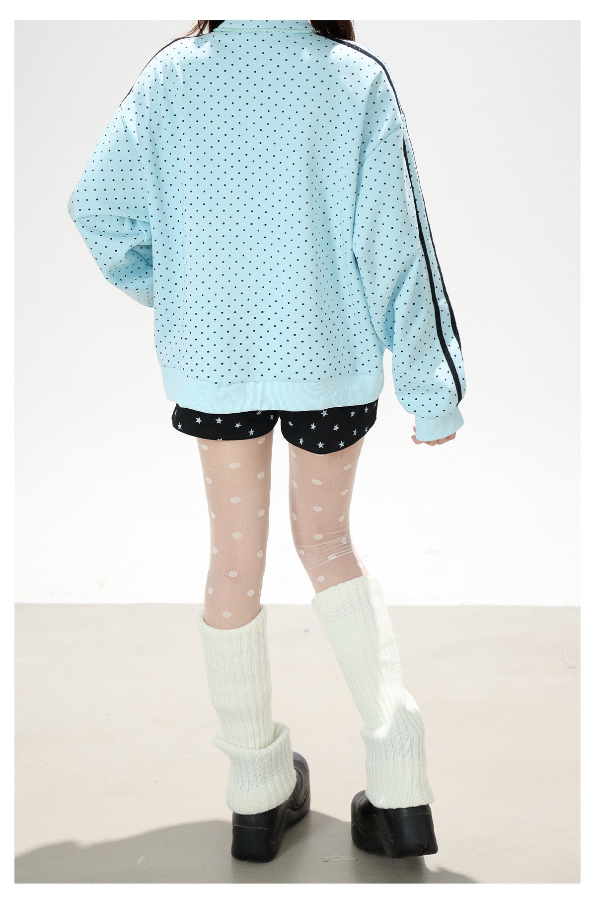 Polka-Dot Stripe Asymmetric Button Jacket & Star Print Shorts