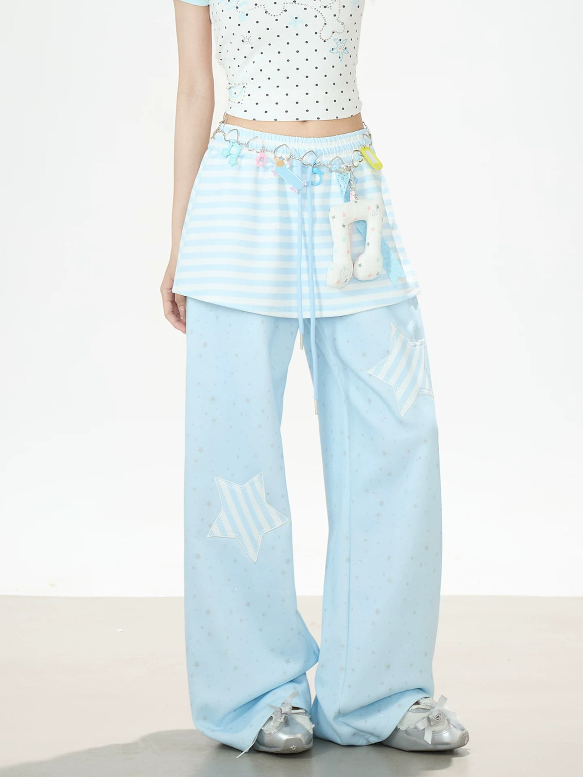 Star Patch Layered Wide-Leg Sweatpants