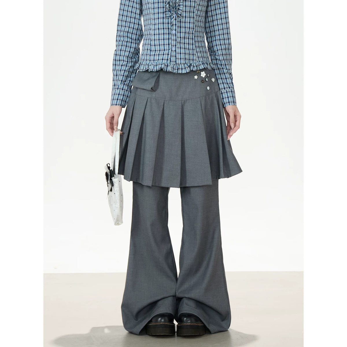 Pleated Skirt-Layer Flared Pants