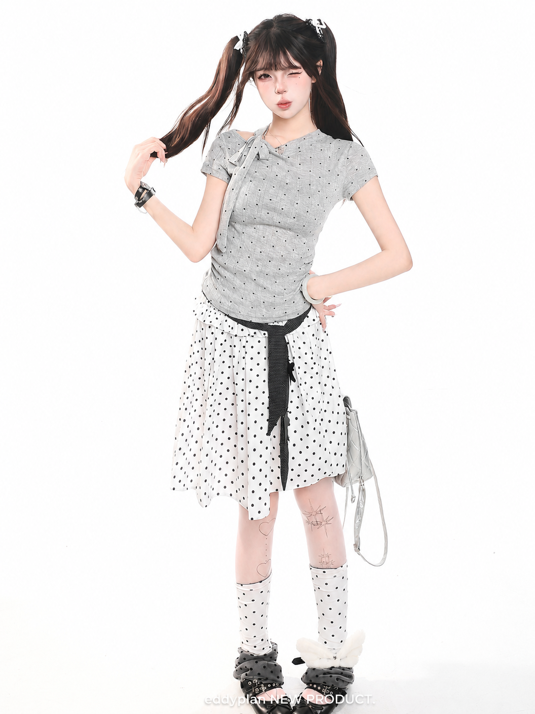 Polka Dot Tie-Neck Baby Tee