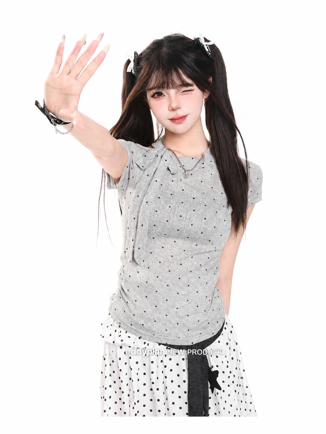 Polka Dot Tie-Neck Baby Tee